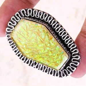 Opal Created Coffin Cut Design Ring